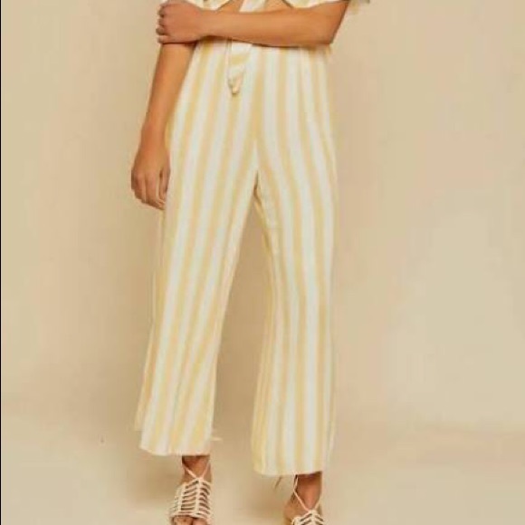 12th Tribe Pants - 12th Tribe Yellow Striped Straight Leg Ankle Pants
